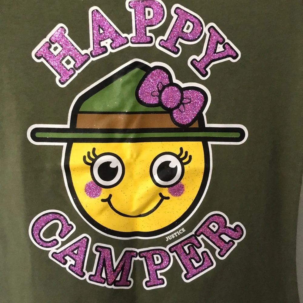 Justice Happy Camper Smiley Face T Shirt Size 7